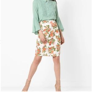 Floral Print Skirt with Overlapping Front